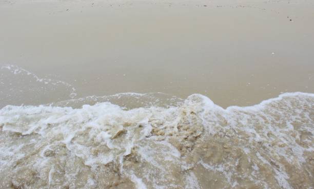 istock Abstract background. Sea waves with bubbles hits the sand beach wallpaper 1182801311