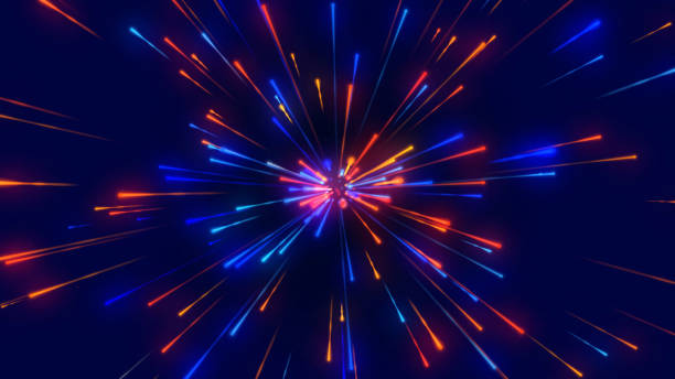Red blue fireworks abstract cosmic background stock photo
