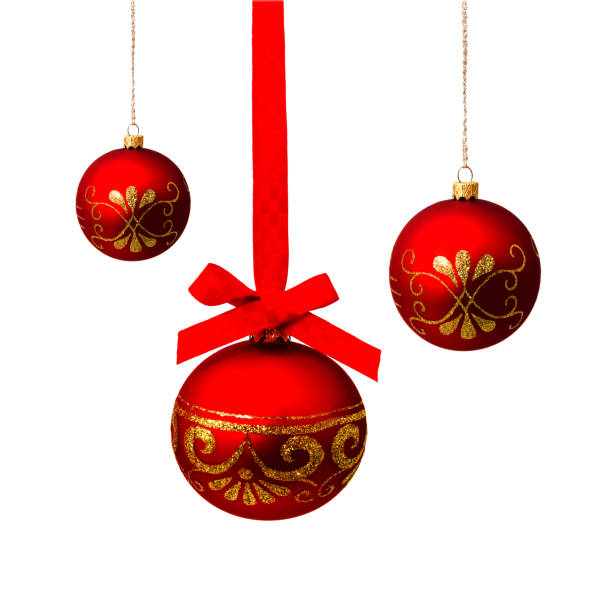 istock Perfect hunging red christmas balls isolated on a white 1182806281