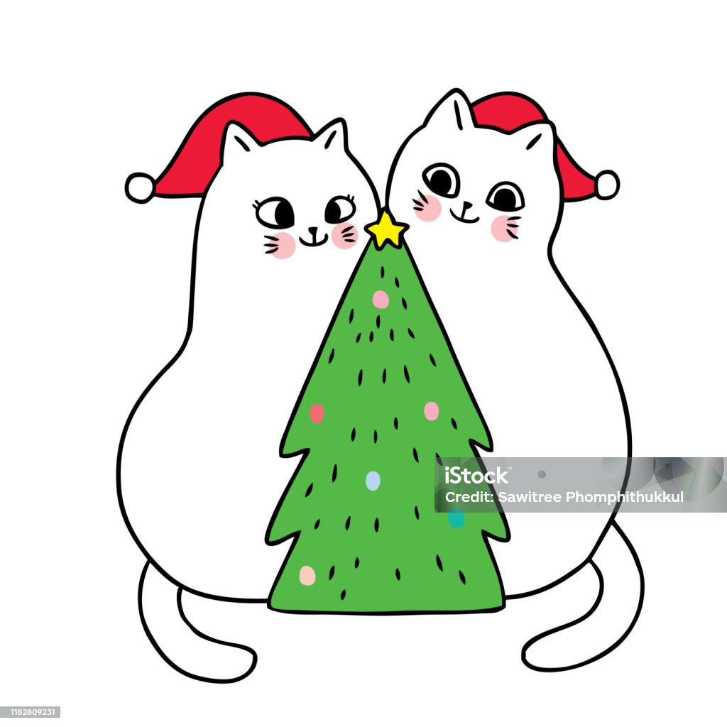 Ilustración de Dibujos Animados Lindos Gatos De Navidad Y Vector De Árbol  De Navidad y más Vectores Libres de Derechos de Alegre - iStock