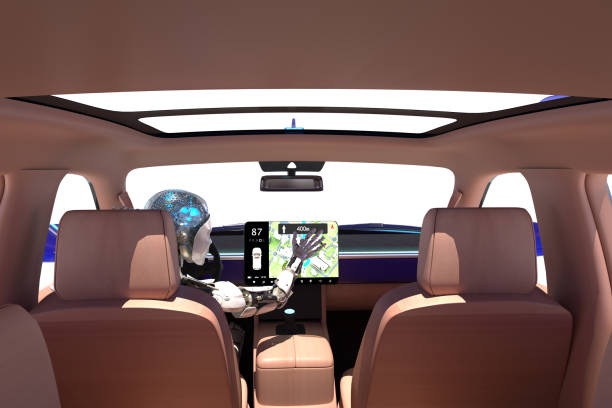 istock Robot driving electric SUV on white 1182810514