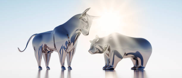 istock Silver Bull and Bear in Sunlight 1182811517