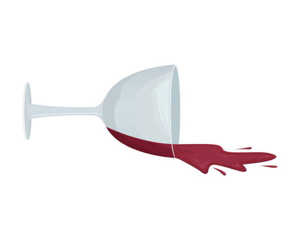 verschütteter rotwein aus einem gefallenen glas. isolierte vektor-illustration. - spilling wine glass drink stock-grafiken, -clipart, -cartoons und -symbole