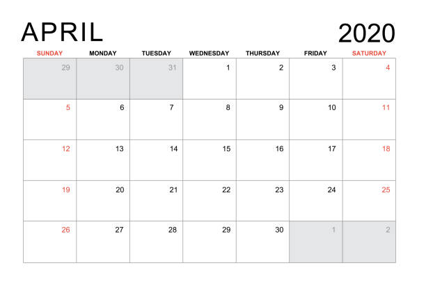 2020 April Calendar 2020 April Calendar april fools day calendar stock illustrations