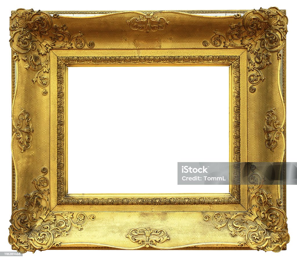 Old revival golden picture frame (clipping path)  Antique Stock Photo