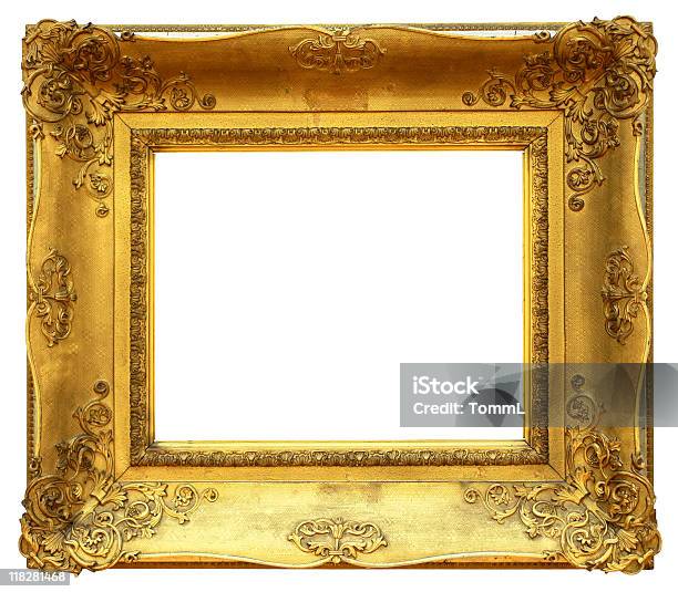 Old Revival Golden Picture Frame Stock Photo - Download Image Now - Antique, Art, Art Museum