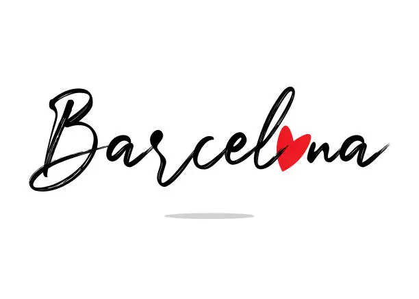 Vector illustration of Decorative Handwritten Barcelona Text with Cute Red Heart