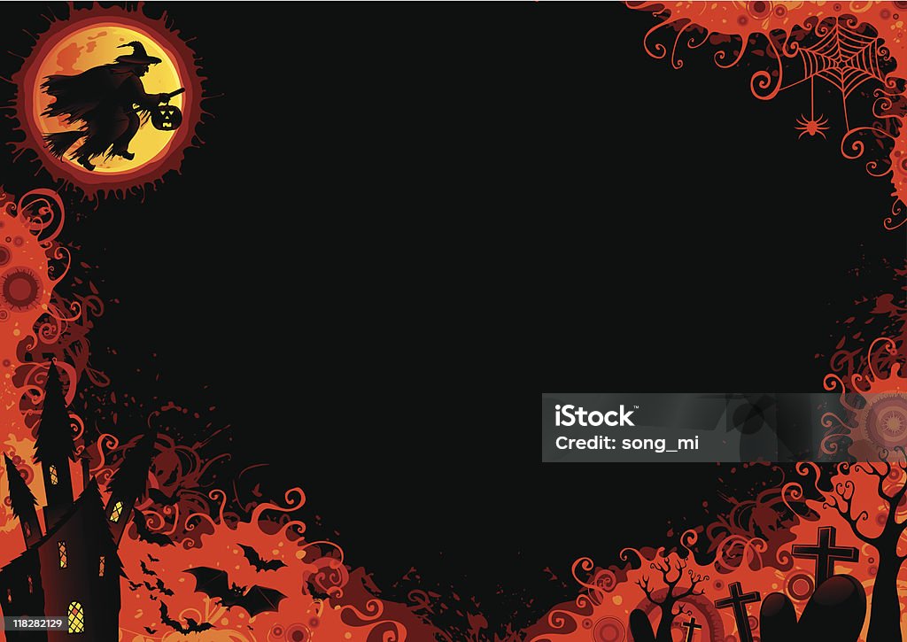Halloween background Vector helloween background with witch, bats, old house, moon, trees, graveyard, grave, grave stone. File includes high res jpg, eps 8 Backgrounds stock vector