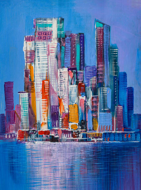 istock Abstract painting of urban skyscrapers. 1182825852