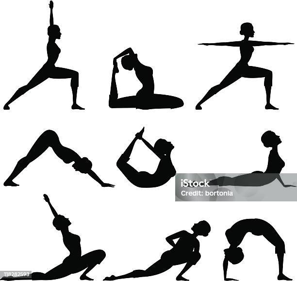 Modelli Yoga - Immagini vettoriali stock e altre immagini di Yoga - Yoga, Bianco e nero, Vettoriale