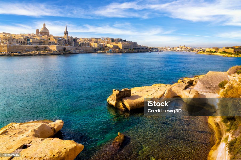 Summer view of the Marsamxett Harbour and Valletta Old town with Cathedral of Saint Paul, Malta Malta Stock Photo