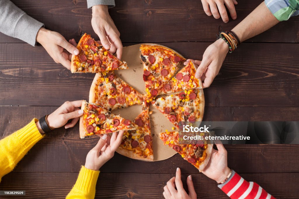 Taking Slice Of Pizza Friends Eat Pizza Stock Photo - Download Image Now -  Pizza, Eating, Friendship - iStock