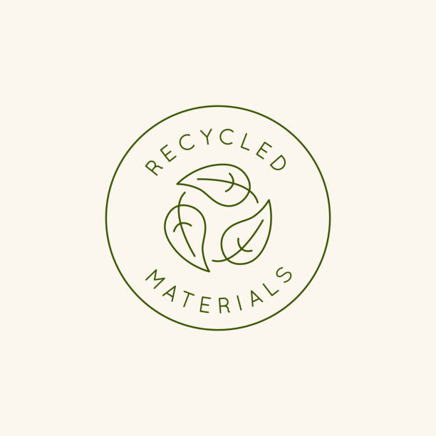 vektor-logo-design-vorlage und emblem in einfachen linienstil - recyclingfreie materialien - nachhaltig bauen stock-grafiken, -clipart, -cartoons und -symbole