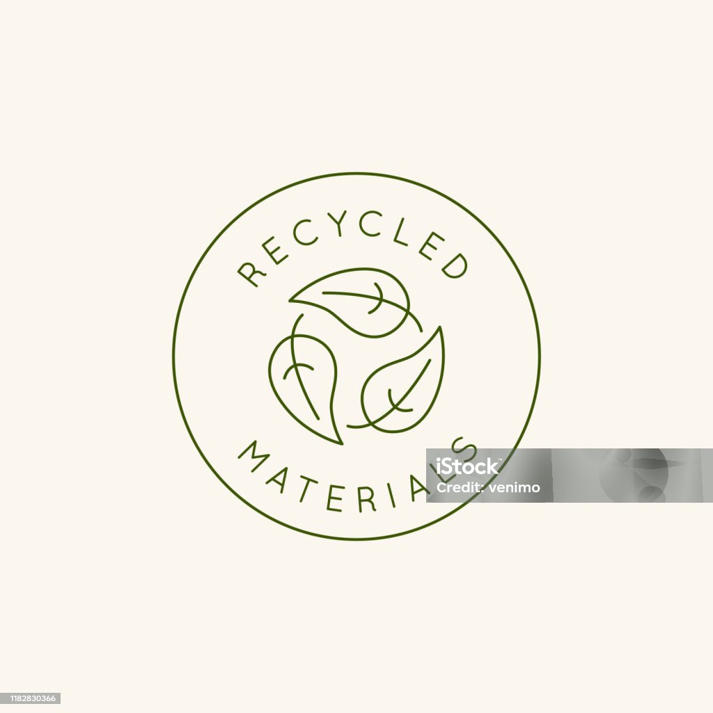 Vector logo ontwerpsjabloon en embleem in eenvoudige lijnstijl-gerecycleerde materialen - Royalty-free Afvalvrij vectorkunst