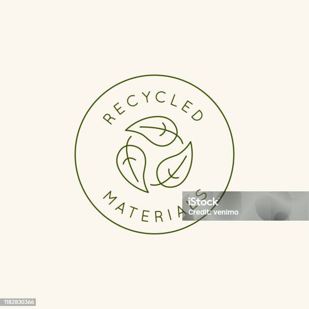 Vector Logo Ontwerpsjabloon En Embleem In Eenvoudige Lijnstijlgerecycleerde Materialen Stockvectorkunst en meer beelden van Afvalvrij