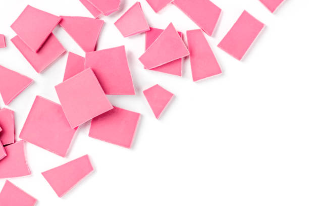 istock Ruby chocolate slices, shot from the top on a white background with copy space 1182831789