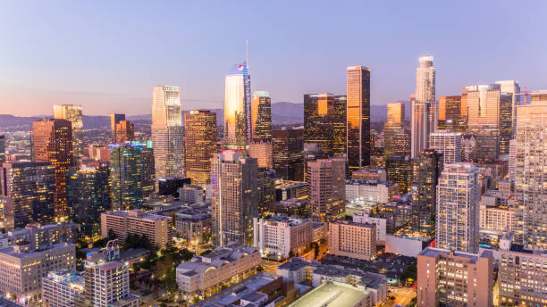 istock Downtown Los Angeles aerial view at twilight 1182831826