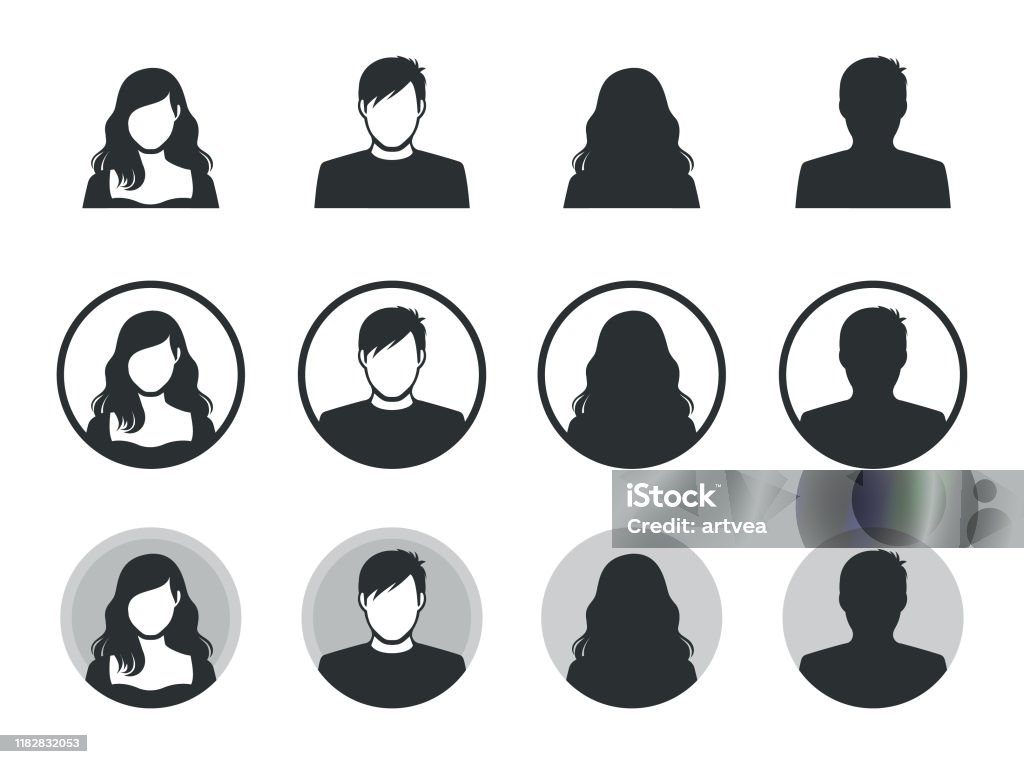 Male and female avatar silhouette icons. Vector illustration of the male and female silhouette icons set In Silhouette stock vector