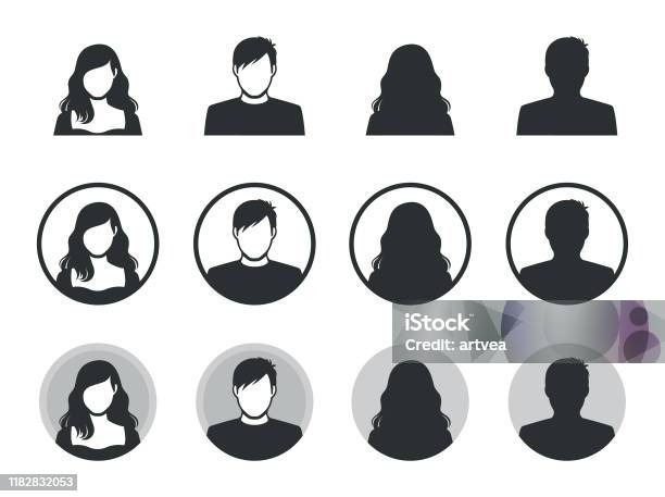 Male And Female Avatar Silhouette Icons Stock Illustration - Download Image Now - In Silhouette, Women, Avatar