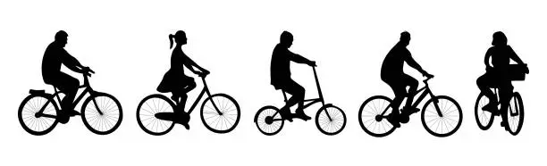 Vector illustration of Silhouette of people with bicycle. Women and men. Vector illustration