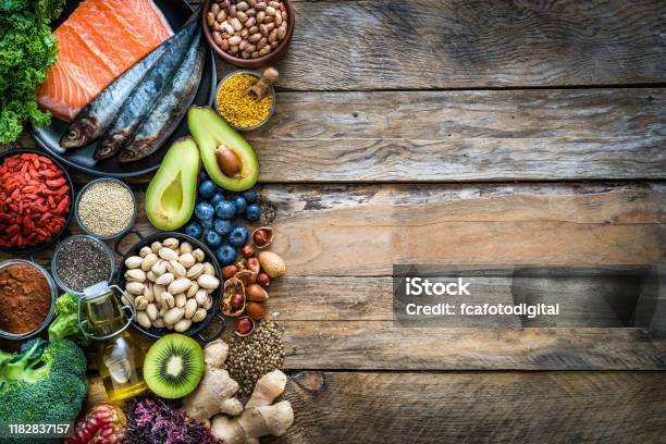 Healthy Eating Selection Of Antioxidant Group Of Food Frame Copy Space Stock Photo - Download Image Now
