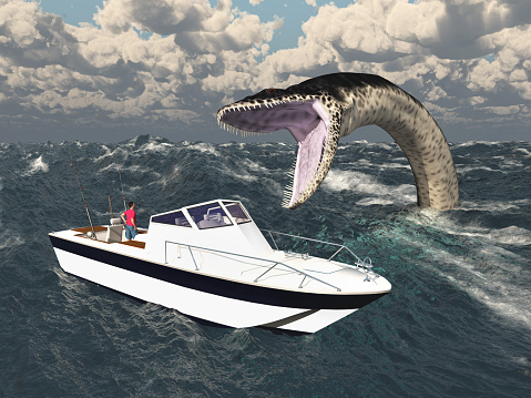 Computer generated 3D illustration with sea angler and sea monster