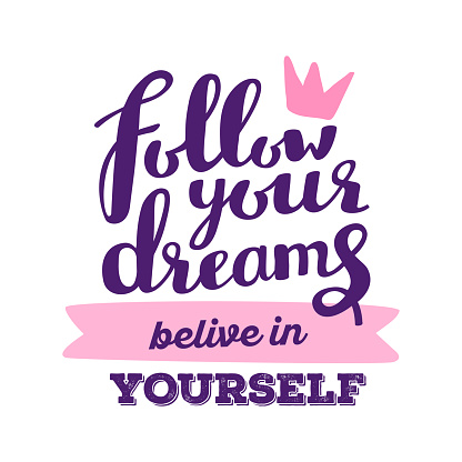 Vector motivational handwritten lettering with pink crown on white background. Calligraphic inscription. Hand drawn lettering print. Apparel, t-shirt, bag, sticker, poster, card design