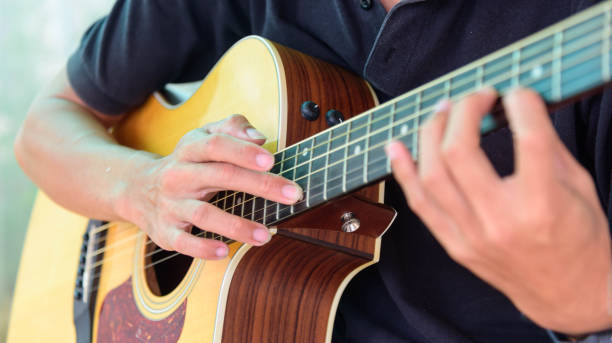 istock Guitarist playing the Harmonic tapping technic with acoustic guitar 1182840294