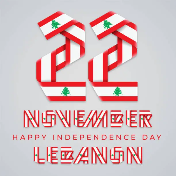 Vector illustration of November 22, Independence Day of Lebanon congratulatory design with Lebanese flag elements. Vector illustration.