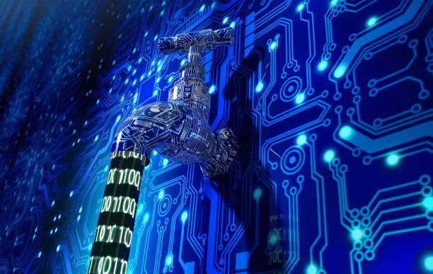 istock Concept of security breach, data with a tap sticking out of leaky software 1182840496