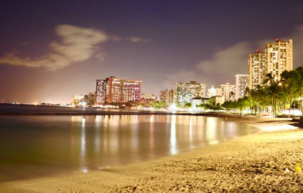 istock Panoramic Night View or Waikiki Beach 1182844033