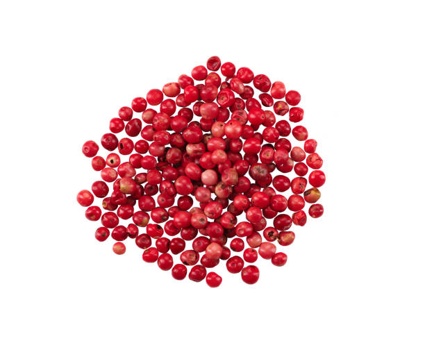 istock Red peppercorns isolated on white background with copy space for text or images. Spices and herbs. Close-up, top view 1182844941