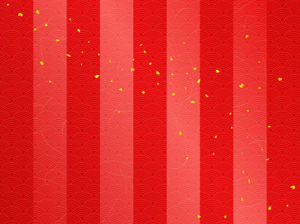 illustrations, cliparts, dessins animés et icônes de fond rouge de célébration de célébration avec le modèle traditionnel (texture japonaise de papier) - hatsumode