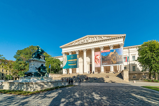 Budapest, Hungary - October 01, 2019: The Hungarian National Museum (Hungarian: Magyar Nemzeti Mzeum) was founded in 1802 and is the national museum for the history, art and archaeology of Hungary.