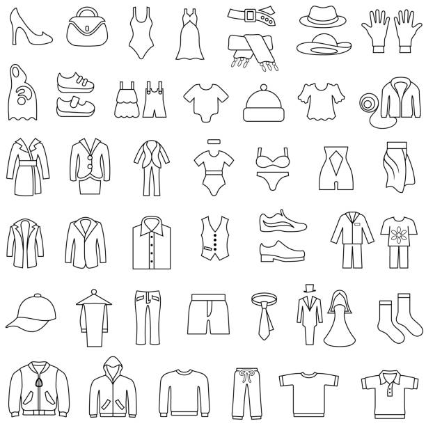 Clothes Icons Editable Outlines Single color icons of men's and women's clothing. Editable outlines. Isolated. bathing suit stock illustrations
