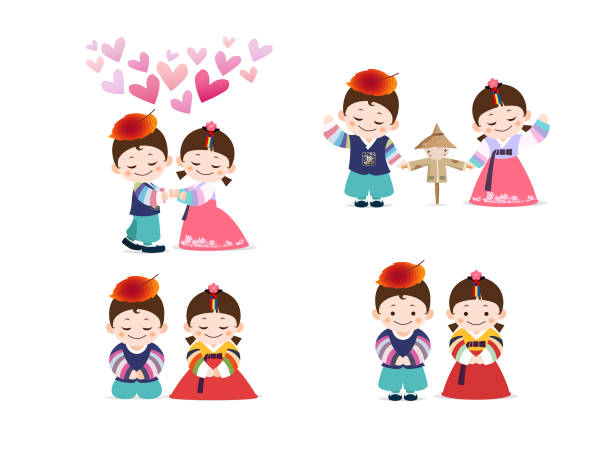 Korean Traditional Festival Children In Hanbok Stock Illustration -  Download Image Now - Korea, Hanbok, Child - iStock