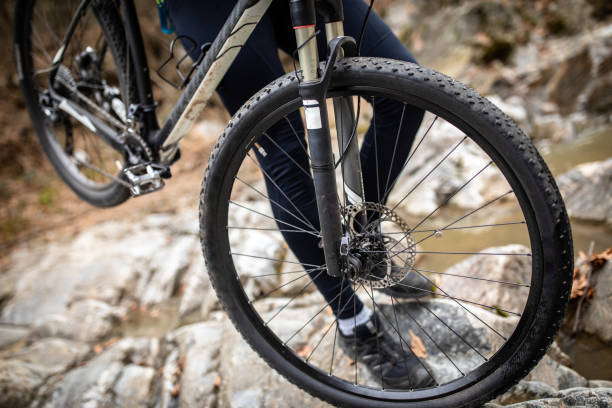 istock Mountain biker carrying his bicycle to the top 1182852803