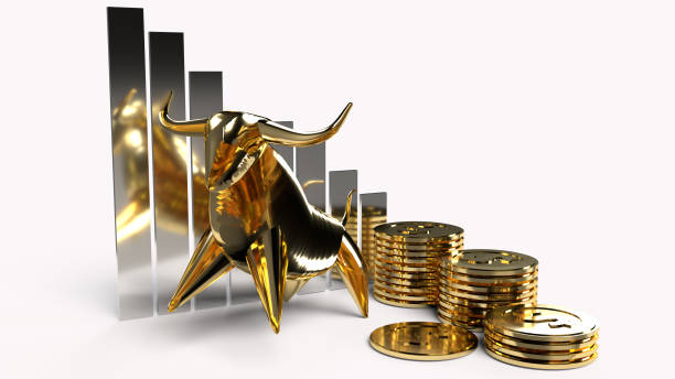 istock golden bull and gold coins  3d rendering for business content. 1182860210