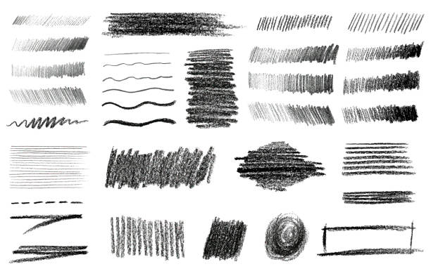 Charcoal and Graphite Pencil Art Brushes Vector Set. Pencil textures of different shapes. shade stock illustrations