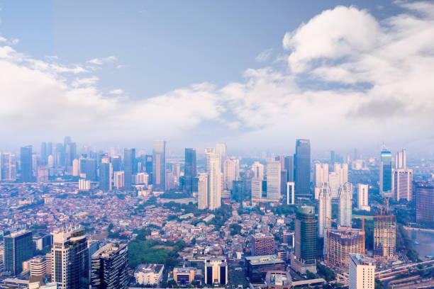 istock Jakarta cityscape with air pollution smoke 1182863314
