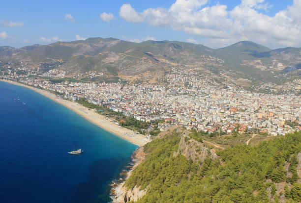 Alagna is a seaside Turkish city that views from above Alanya - seaside Turkish city view from a height, attractions alagna stock pictures, royalty-free photos & images