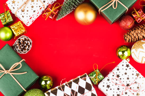 istock Christmas background with gift boxes,  Preparation for holidays. Top view with copy space. 1182865455