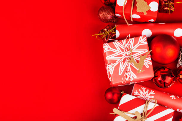 istock Christmas background with gift boxes,  Preparation for holidays. Top view with copy space. 1182866980