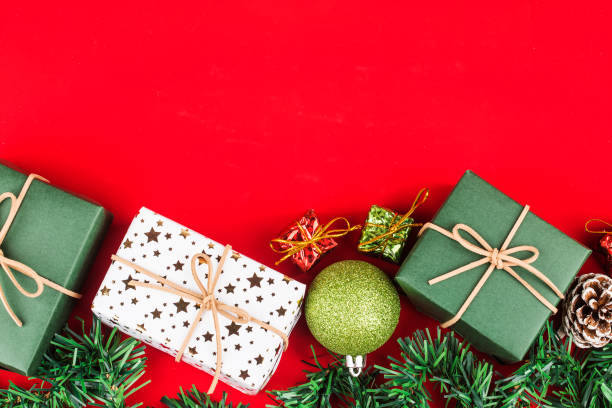 istock Christmas background with gift boxes,  Preparation for holidays. Top view with copy space. 1182867611