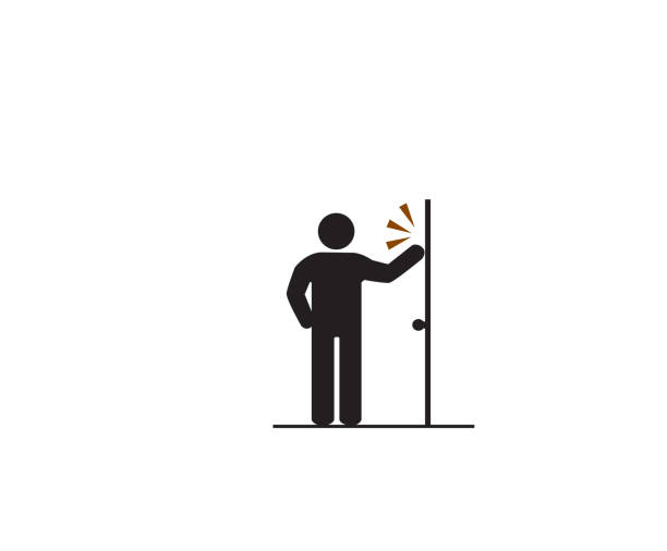 Man knock the door, Accident Prevention signs, beware and careful rhombus Sign, suggestion symbol, help sign and assistance symbol design concept, vector illustration. Man knock the door, Accident Prevention signs, beware and careful rhombus Sign, suggestion symbol, help sign and assistance symbol design concept, vector illustration. angry hotel guest stock illustrations