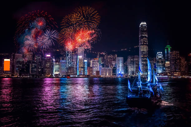 istock Firework show on Victoria Harbor, Hong Kong 1182873948