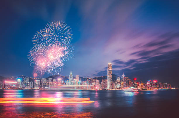 istock Firework show on Victoria Harbor, Hong Kong 1182873956