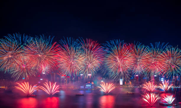 istock Firework show on Victoria Harbor, Hong Kong 1182873993