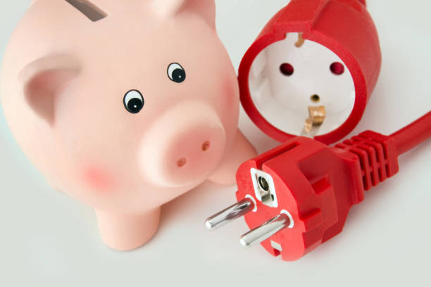 istock Electricity cable and piggy bank 1182874709