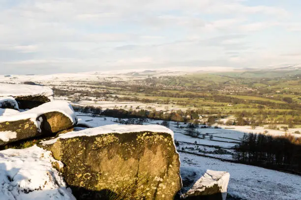 Winter and snow fall on Ilkley moor. Yorkshire